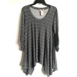 Philosophy Tunic Top Black White Asymmetrical Hem Soft Knit Size Large